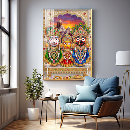 Lord Jagannath, Devi Subhadra & Lord Balabhadra Premium Acrylic Vertical Wall Art