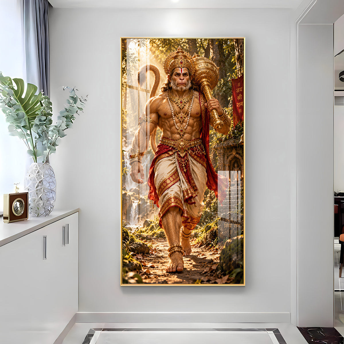 Hanuman Walking in Forest Premium Acrylic Vertical Wall Art
