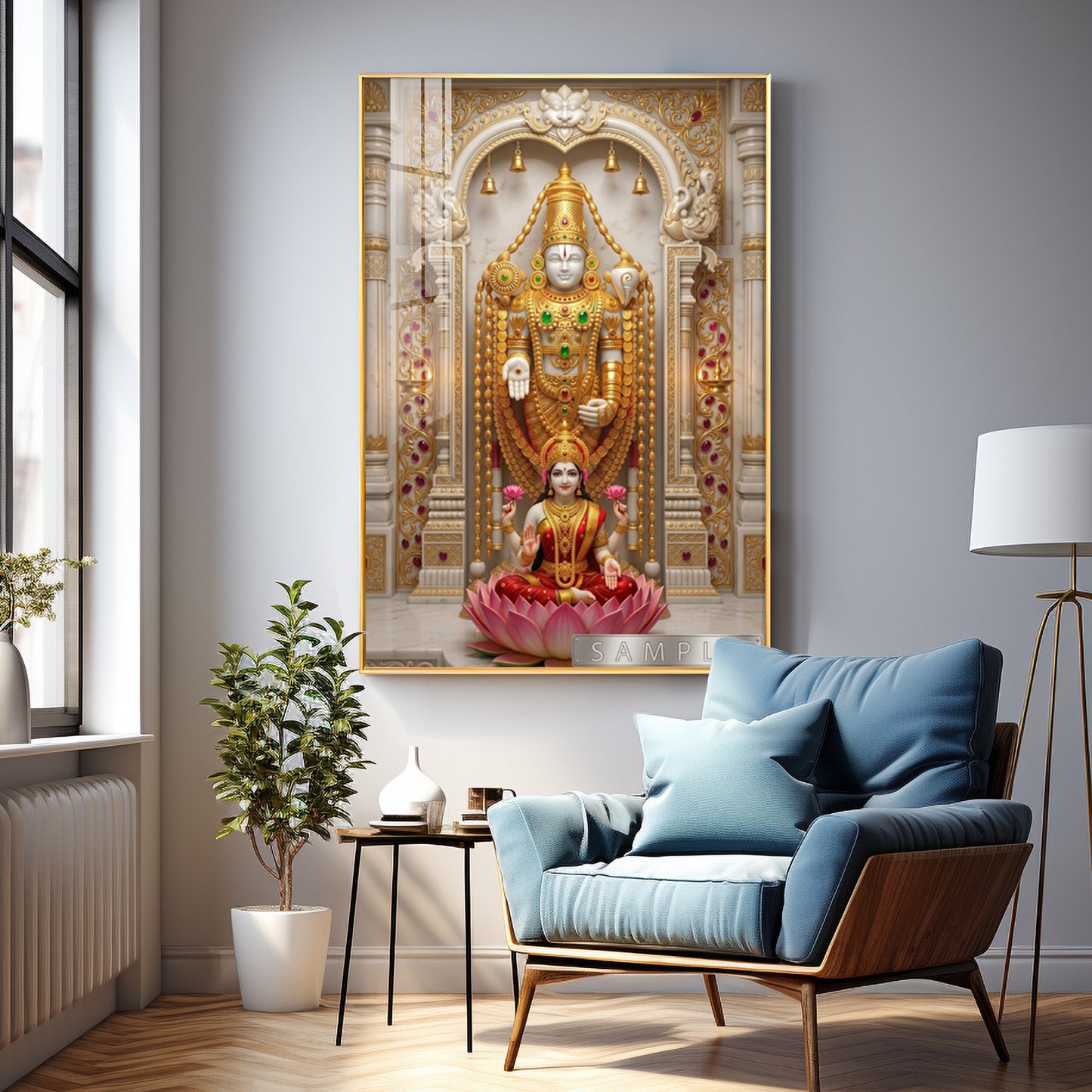 Tirupati Balaji With Devi Lakshmi Premium Acrylic Vertical Wall Art
