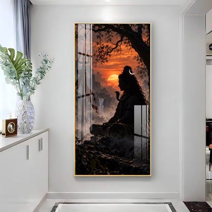 Divine Mahadev Peaceful Dhyan Pose Premium Acrylic Vertical Wall Art