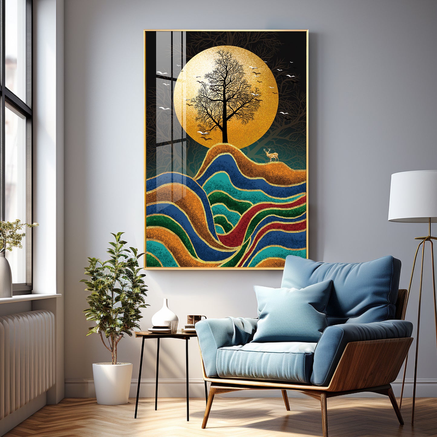 Tree and Deer in Harmony Premium Acrylic Vertical Wall Art