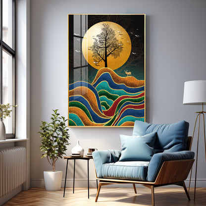 Tree and Deer in Harmony Premium Acrylic Vertical Wall Art