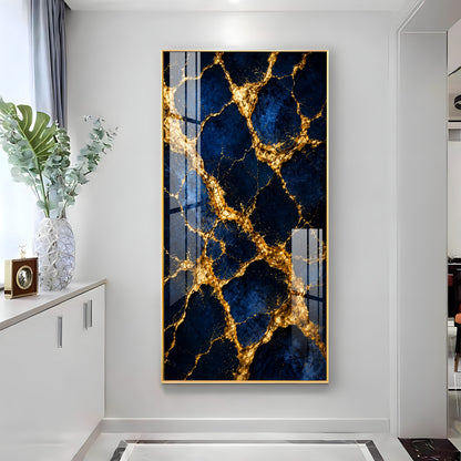 Luxurious Blue & Gold Cracked Marble Premium Acrylic Vertical Wall Art