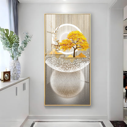 Golden Tree Nature's Embrace Premium Acrylic Vertical Wall Art