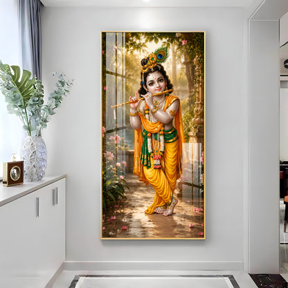 Bal Krishna Playing A Flute Premium Acrylic Vertical Wall Art