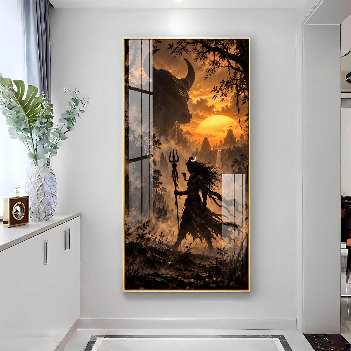 Shiva Walking in Sunset With Nandi Premium Acrylic Vertical Wall Art
