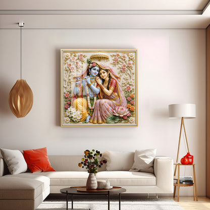 Radha Krishna Floral Premium Acrylic Square Wall Art