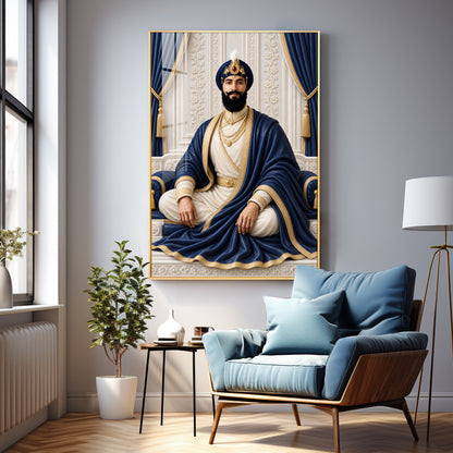Guru Gobind Singh Ji In Blue Attire Premium Acrylic Vertical Wall Art