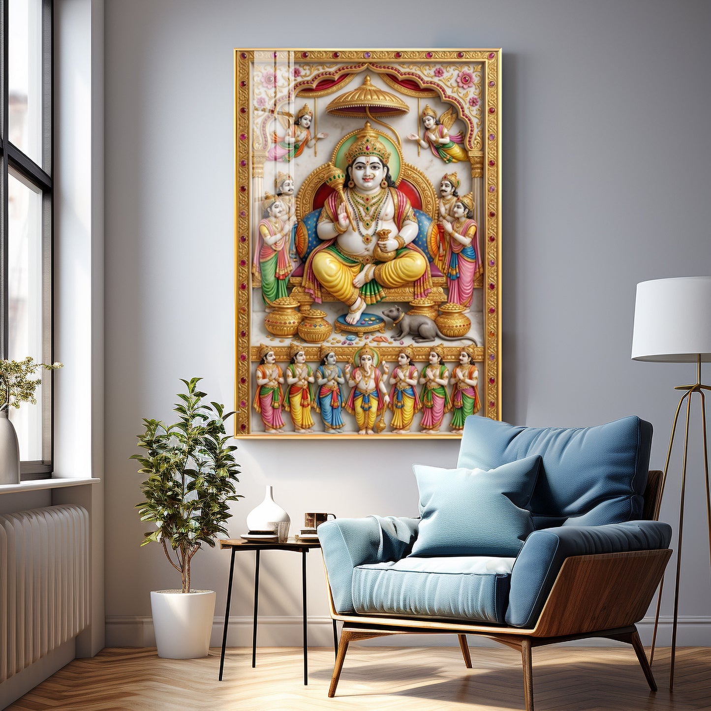 Lord Dhanpati Premium Acrylic Vertical Wall Art