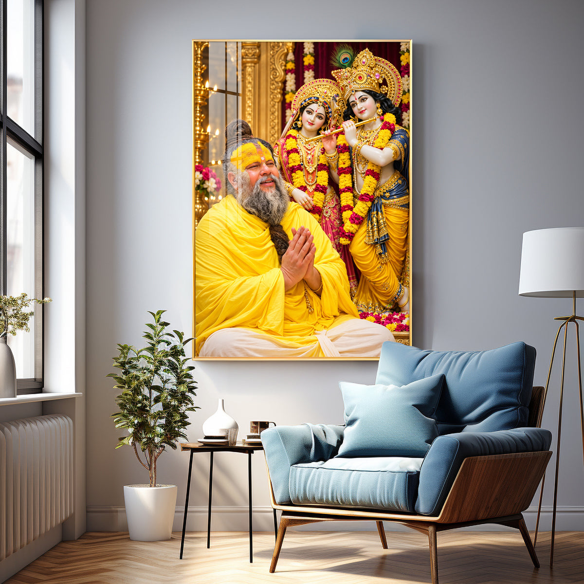 Premanand maharaj With Radhe Krishna Premium Acrylic Vertical Wall Art