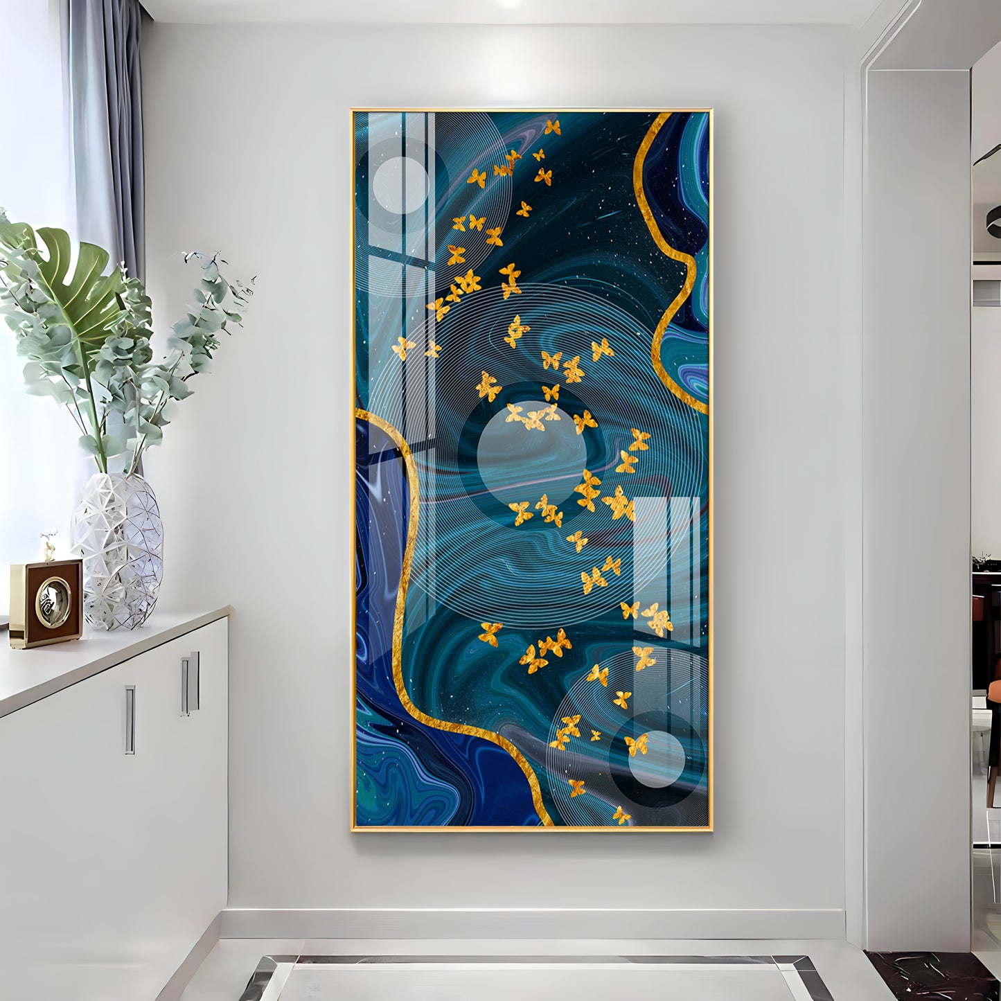Elegance Of Golden Butterfly Premium Acrylic Vertical Wall Art