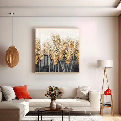 Golden Leafs Plant Premium Acrylic Square Wall Art