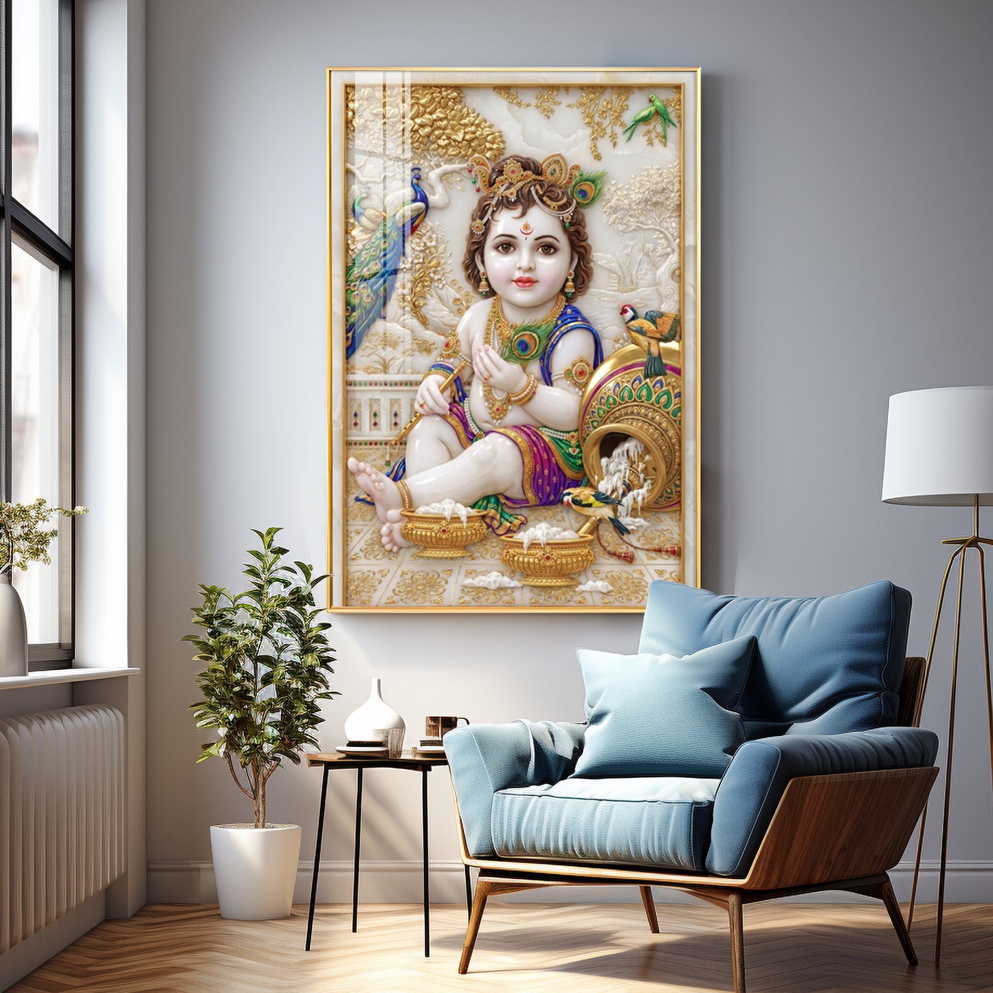 Divine Little Kanha Ji Premium Acrylic Vertical Wall Art