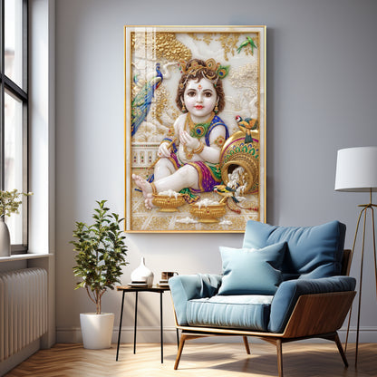 Divine Little Kanha Ji Premium Acrylic Vertical Wall Art