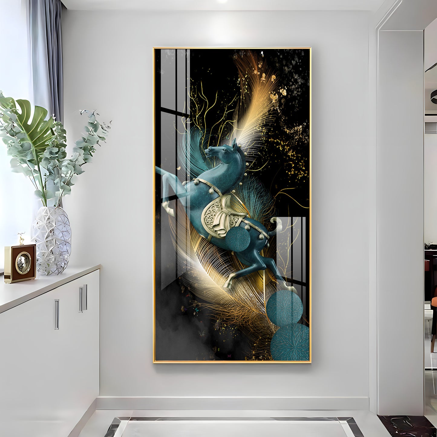 Blue Horse With Abstract Background Premium Acrylic Vertical Wall Art
