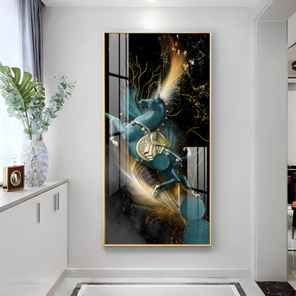 Blue Horse With Abstract Background Premium Acrylic Vertical Wall Art