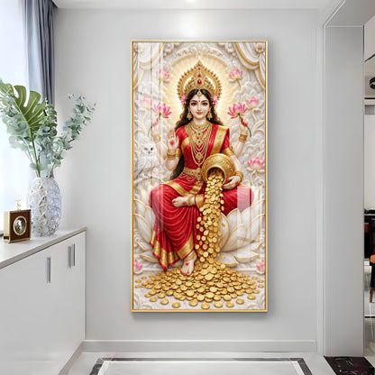 Goddess Laxmi With Gold Coins Premium Acrylic Vertical Wall Art