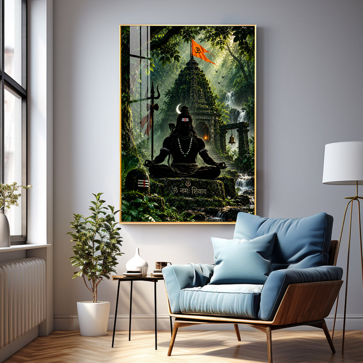 Lord Shiva Meditating In Forest Premium Acrylic Vertical Wall Art
