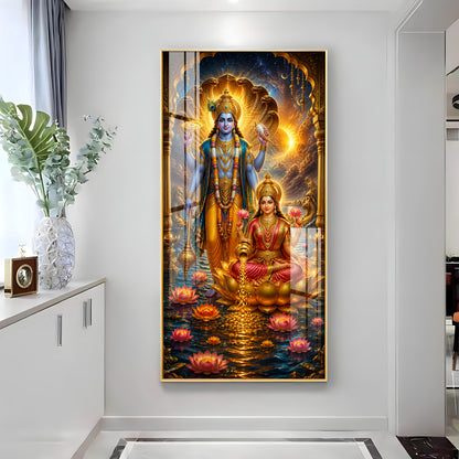 Sacred Lord Vishnu & Goddess Lakshmi Cosmic Premium Acrylic Vertical Wall Art