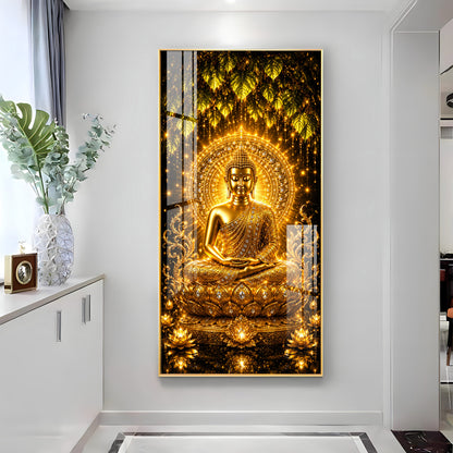Golden Meditating Buddha Premium Acrylic Vertical Wall Art