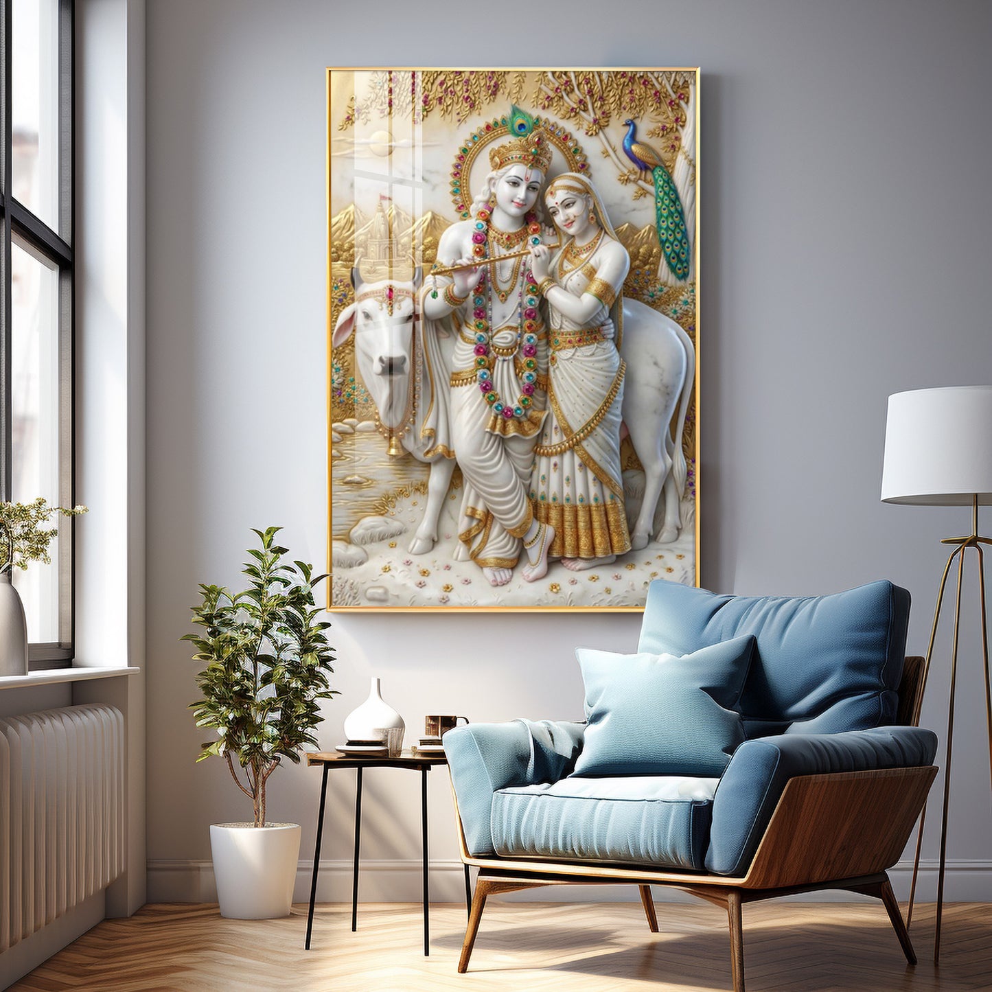 Serenity of Radha Krishna Premium Acrylic Vertical Wall Art