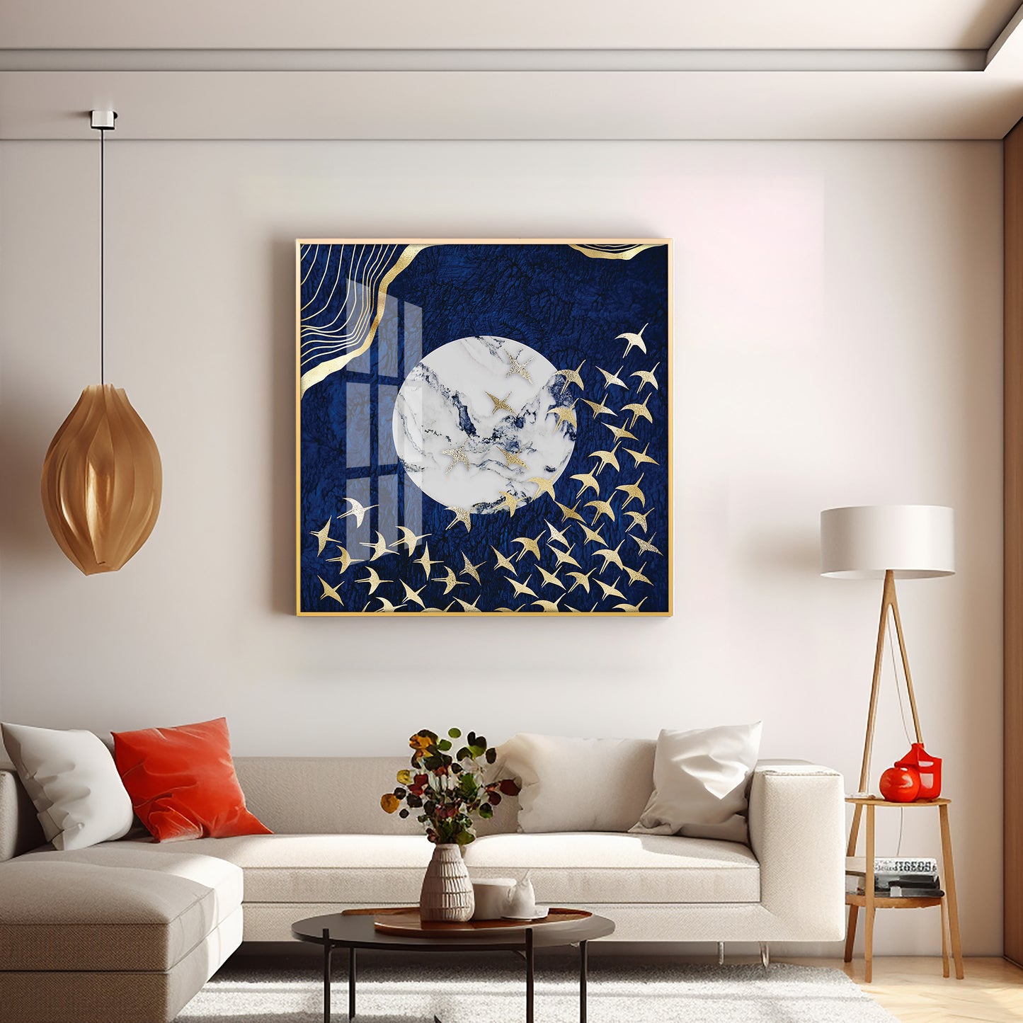 Flying Flamingo Premium Acrylic Square Wall Art