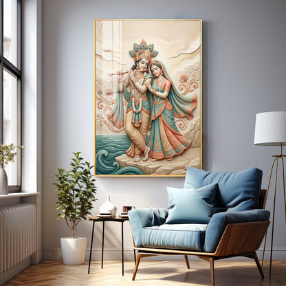 Radha Krishna Standing Together Premium Acrylic Vertical Wall Art