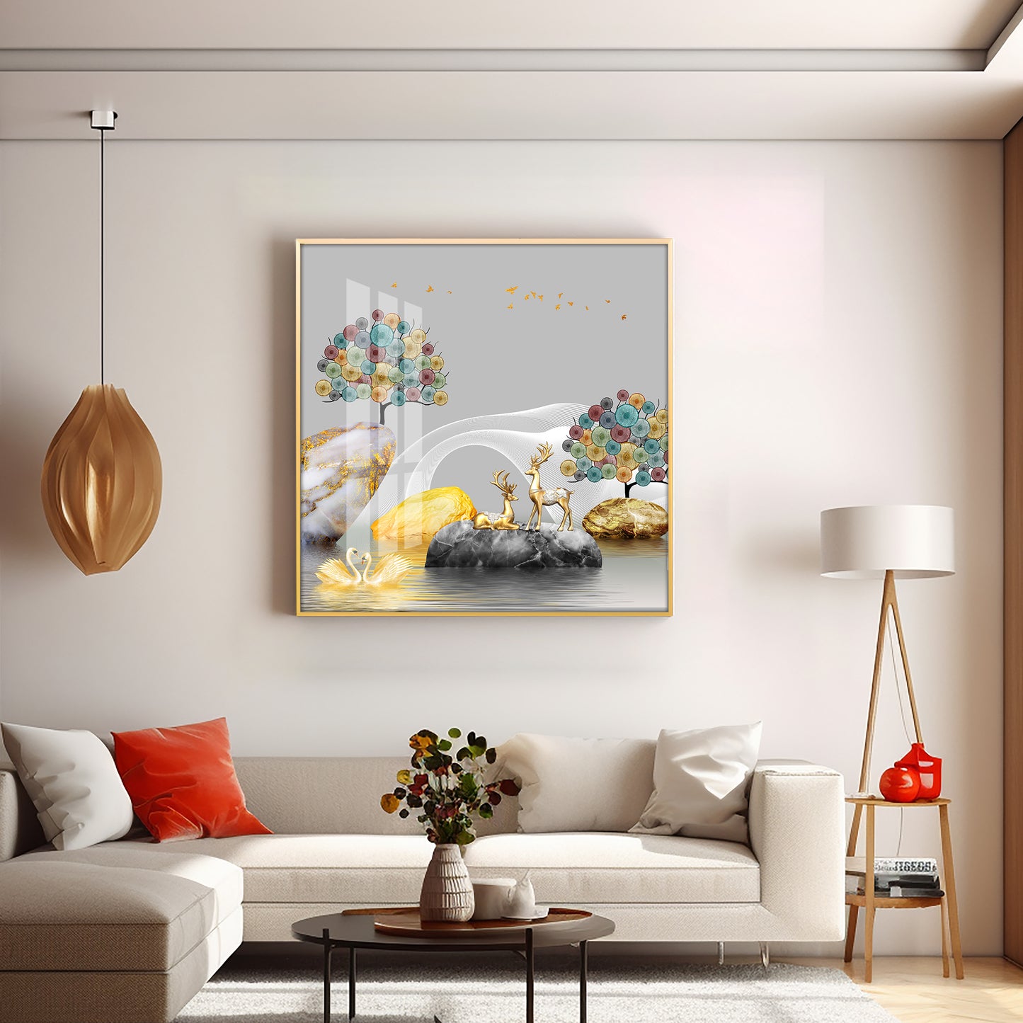 Couple Of Deer & Swan Premium Acrylic Square Wall Art