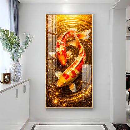 Twin Golden Koi Fish Premium Acrylic Vertical Wall Art