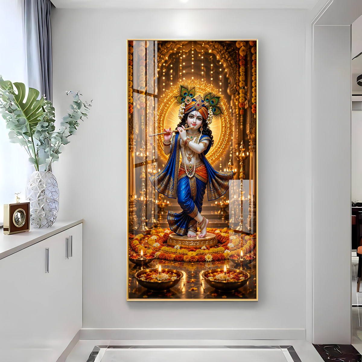 Divine Lord Krishna Premium Acrylic Vertical Wall Art