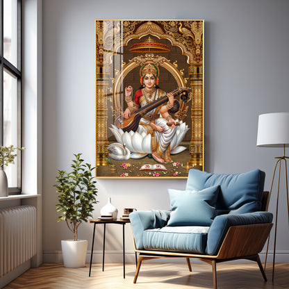 Goddess Saraswati Premium Acrylic Vertical Wall Art