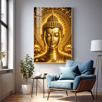 Golden Buddha Face Premium Acrylic Vertical Wall Art