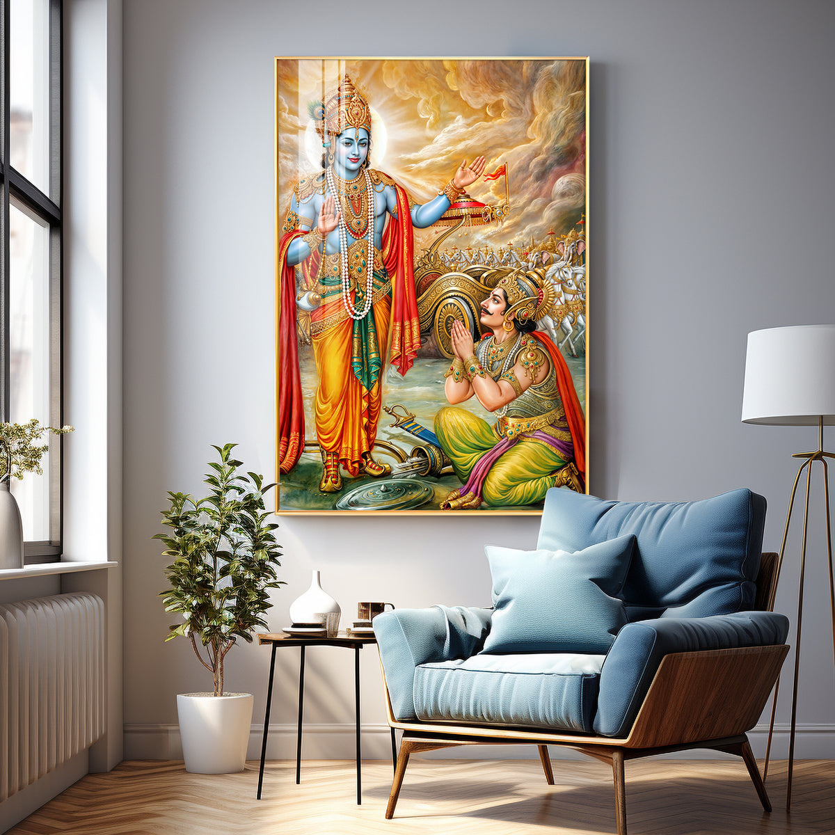 Lord Krishna & Arjuna Premium Acrylic Vertical Wall Art