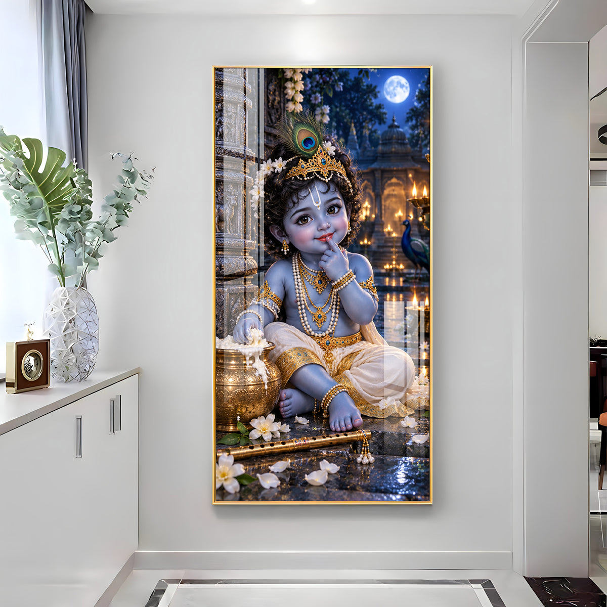 Little Krishna Eating Makhan Premium Acrylic Vertical Wall Art