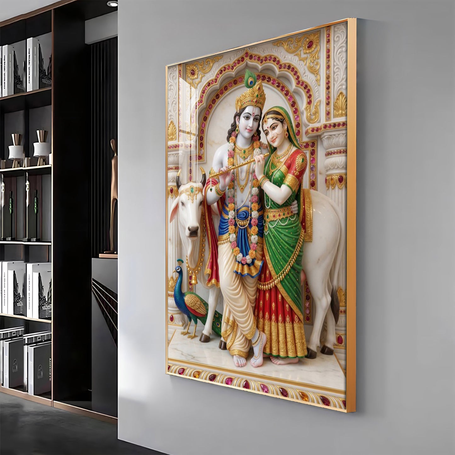 Loving Peaceful Radha Krishna Premium Acrylic Vertical Wall Art