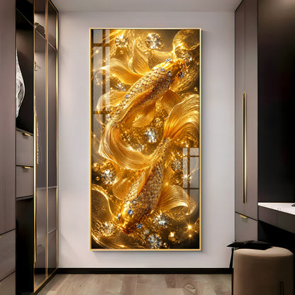 Beautiful Golden Koi Fish Premium Acrylic Vertical Wall Art