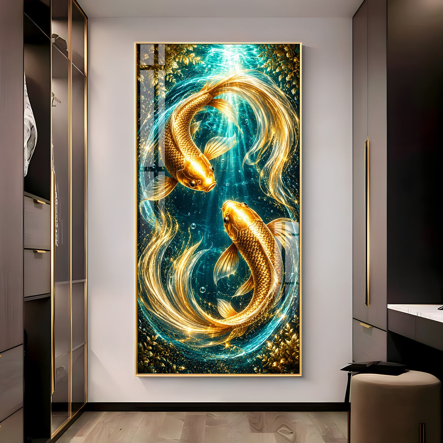 Pair Of Golden Koi Fish Premium Acrylic Vertical Wall Art