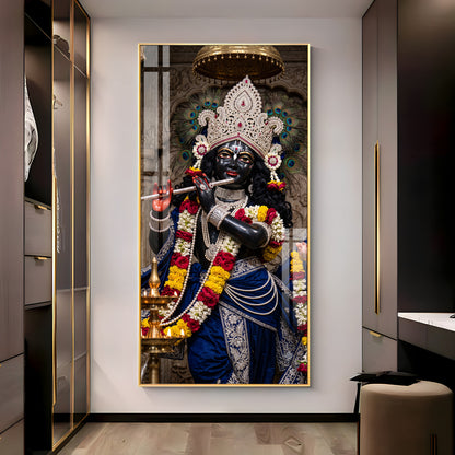 Divine Krishna in Blue Attire Premium Acrylic Vertical Wall Art