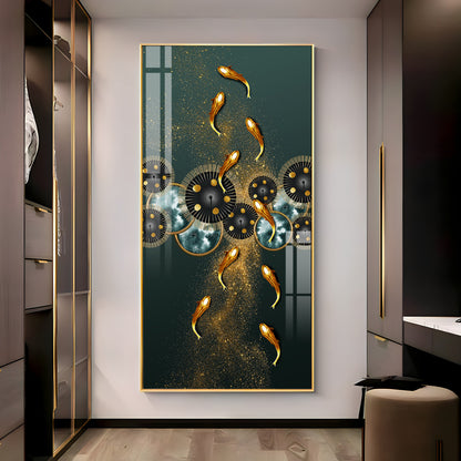 Golden Koi Fish Feng Shui Carp Premium Acrylic Vertical Wall Art