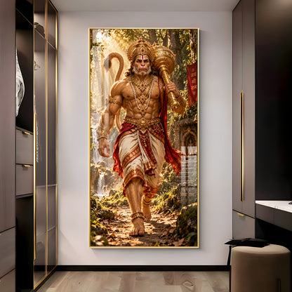 Hanuman Walking in Forest Premium Acrylic Vertical Wall Art