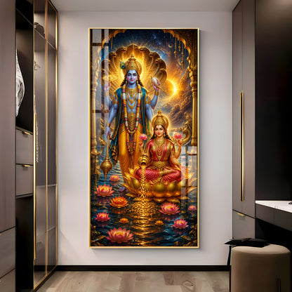 Sacred Lord Vishnu & Goddess Lakshmi Cosmic Premium Acrylic Vertical Wall Art