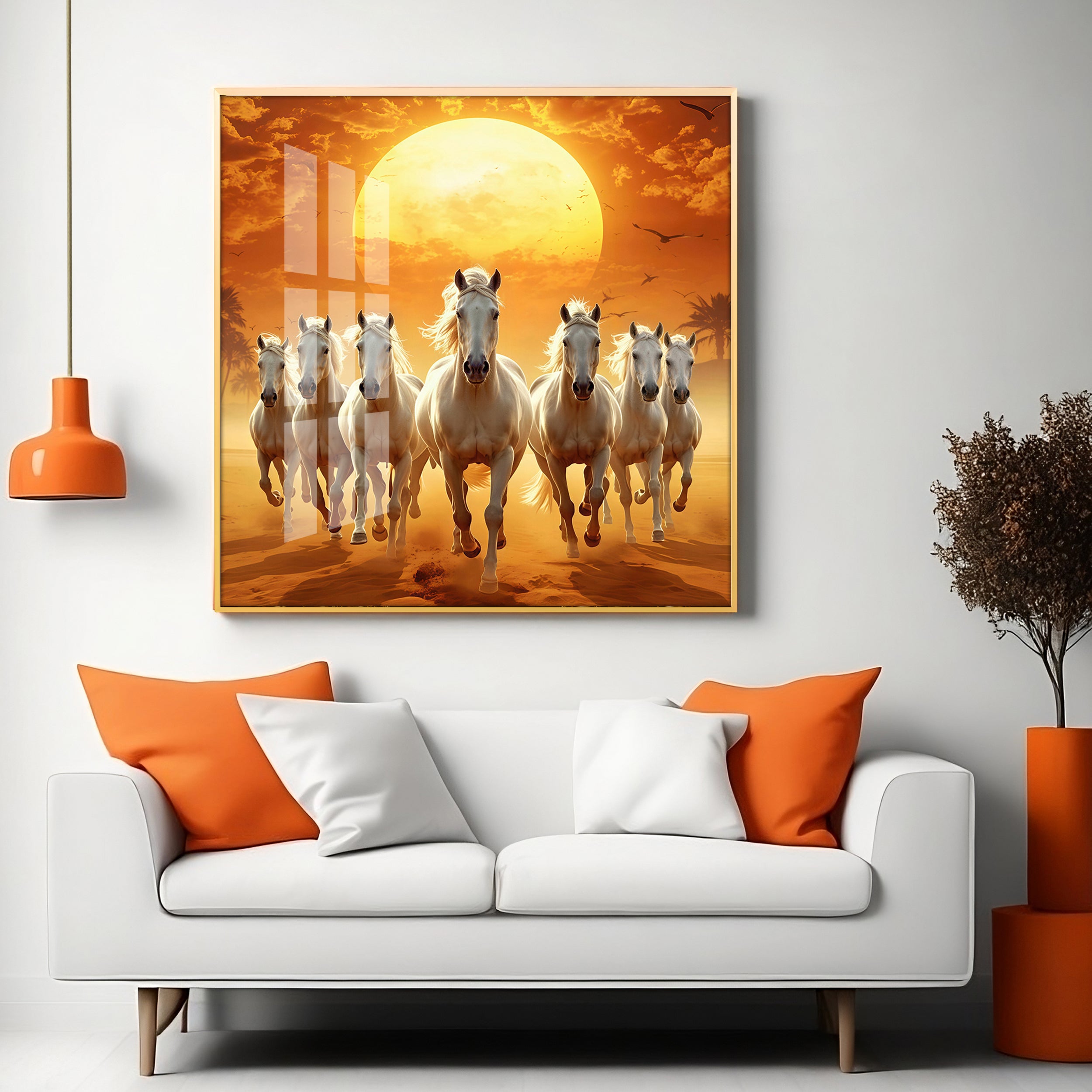 Seven White Horses Premium Acrylic Square Wall Art