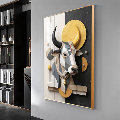 Modern Geometric Nandi with Tilak & Bell Premium Acrylic Vertical Wall Art