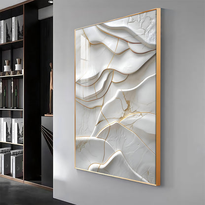 Golden Threaded White Surface Premium Acrylic Vertical Wall Art