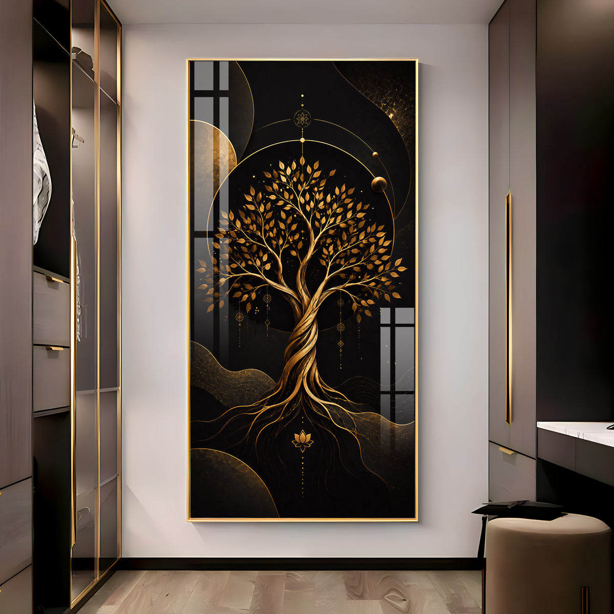 Modern Luxury Gold Tree Premium Acrylic Vertical Wall Art