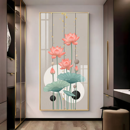 Pink Lotus Abstract Premium Acrylic Vertical Wall Art