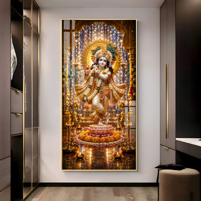 Sacred Lord Krishna Bansuri Premium Acrylic Vertical Wall Art