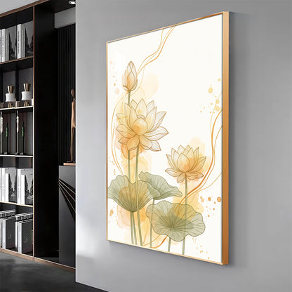 Golden Lotus Line Art Premium Acrylic Vertical Wall Art