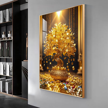 Golden Money Tree Premium Acrylic Vertical Wall Art