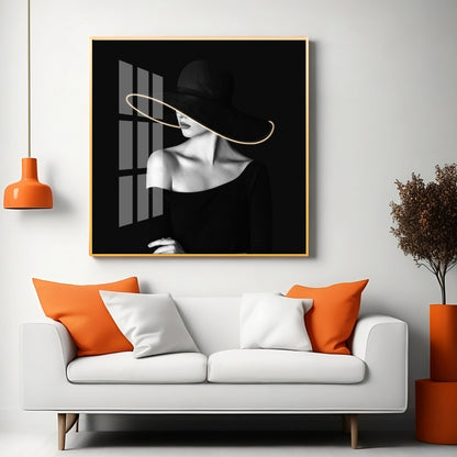 Glamorous Girl In Black Dress Premium Acrylic Square Wall Art